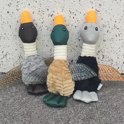 Scratch-Resistant Plush Squeaky Wild Goose Toy Printed Soft Pet Chew Toy for Small Medium Dogs