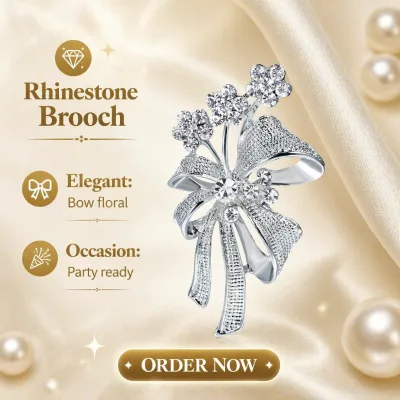 Silver Bow Pins Bow Brooch Rhinestone Sparkly Crystal Bowknot Brooch Pin for Women Girls