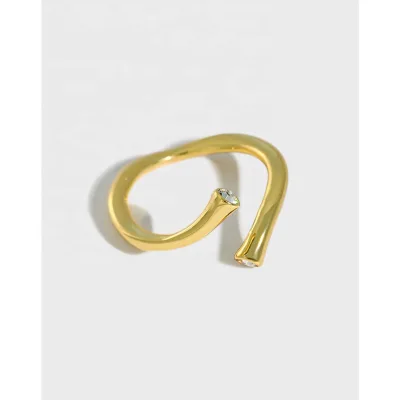 INS Simple Geometric Cross Zircon Ring 925 Sterling Silver Irregular Cross Lines Zircon Ring for Women
