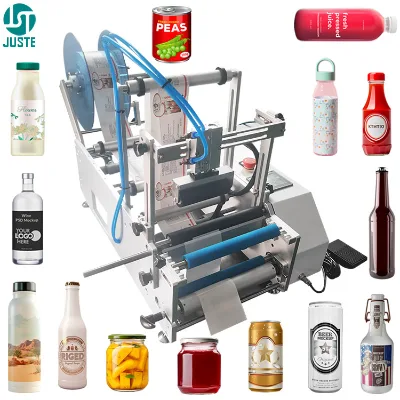 360 Round Circular Tin Labeling Machine Auto Automatic Single Roll Precut Plastic Sticker Food Label Dispenser With Date Printer