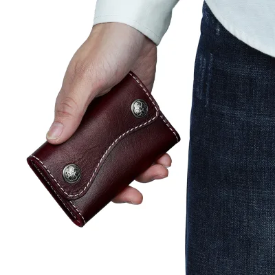 Waist Hanging Key Case Vegetable Tanned Leather Handmade Vintage Key Holder With Card Slot Genuine Leather Key Bag Wholesale