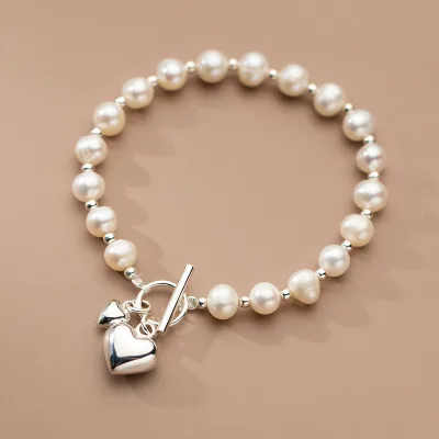 Daidan Beads Bracelets Women Korean Ot Clasp Ladies Heart Sterling Silver Double Heart Bracelet