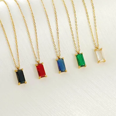 Charm Necklace Stainless Steel Simple square Vintage Natural Stone Necklace Geometry Ladies Long Necklace for Women