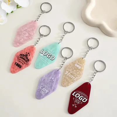 Qianjin Custom Logo Rectangle Acrylic Acetate Cool Colorful Keychain Pendant Creative Cute Makeup Bangs Portable Keychains
