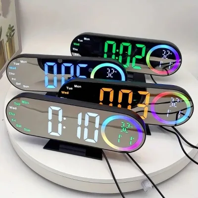 Creative Large-Screen RGB Digital Mirror Desk Lamp New LED Multicolor Night Light & Student Clock