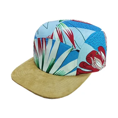 5 Panel Suede Brim Camper Caps Custom Design Full Printing Nylon Strap Camp Hat