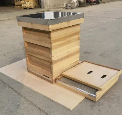 British three-layer beehive, consisting of 1 deep box and 2 supers.