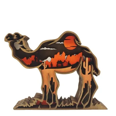 3D Wood Carving Craft for Desk Decoration Forest Animal Multi-layer Type Wooden Animal Decor Carving Wood Crafts