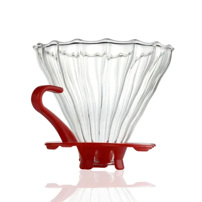GV02 Wholesale Reusable Pour Over Coffee Filter 2-4Cups Glass Coffee Dripper Black Red Color Coffee Strainer