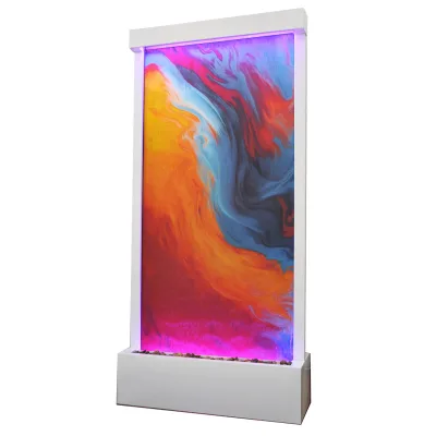 Home Office Colorful Pattern Led Water Curtain Tempered Glass Water Wall with Steel Frame