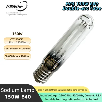 220-240V 1.8A 50/60Hz HPS150W Single-ended HPS Lamp, Double-Arc Tube E40 for Street Lighting 60000 Hours Service Life