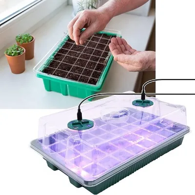 Lid Tray Sowing Propagator Kit Seed Grow Pots Plastic Pot Cheap Garden Nursery Flower Plant Led Lamp Mini Grow Seedling Trays