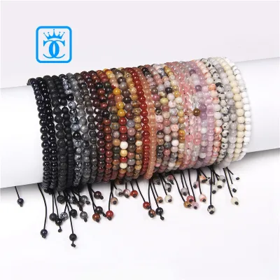 New Fashion Small 4mm Gemstone Natural Agate Jasper Aventurine Cat Eye Stone Beads Macrame Bracelet