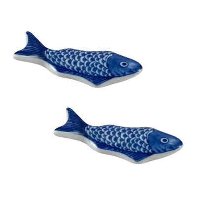 Custom Ceramic Chopsticks Rest Rack Creative Blue and White Fish Chopsticks Rack Stand Spoon Fork Holder