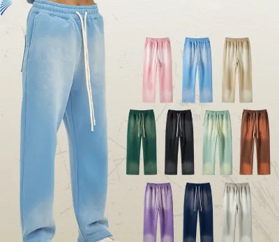 400 Gsm Heavyweight Custom Fleece Cotton Sweatpants Vintage Sun Fade Drawstring Loose Pants for Men