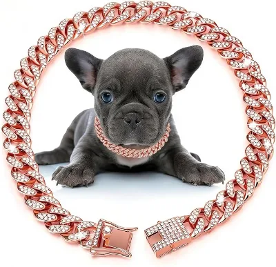 Rose Gold Silver Diamond Cuban Link Puppy Dog Cat Chain Collar Glitter Metal Pet Crystal Necklace Fashion Jewelry Accessories