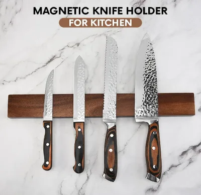 Factory Sales Wall Mount Knife Rack Kitchen Organizer Utensils Tools Organizer Rack Wood Magnetic Knife Holder for Wall