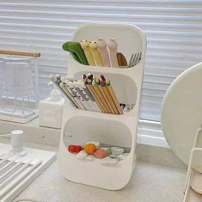 Chopsticks Storage Box Holder 3 Layer Spoon Fork Container Drain Rack Kitchen Utensil Drying Stand Organizer
