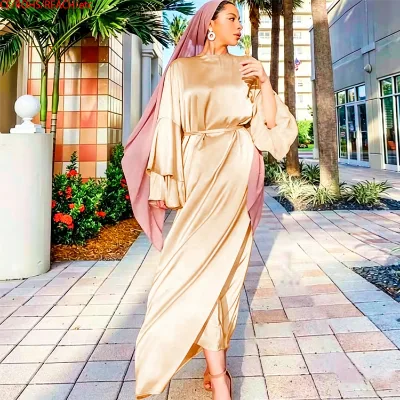 High Quality Pure Color Nida Fabric Two Layers Ruffle Cuff Back with Invisible Zipper Closure Women Abaya Muslim Dress