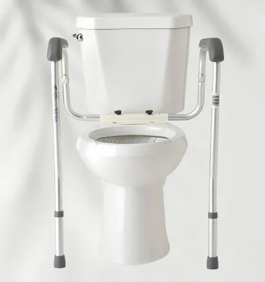 Adjustable Freestanding Toilet Safety Rail Steel Padded Grab Bar Non Slip Feet Bathroom Mobility Aid for Seniors Disabled