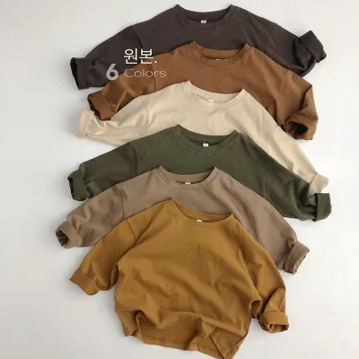 Net Red New Korean Casual Monochrome Long Sleeve T-shirt, 1-7 Years Old Children's Multi-function T-shirt