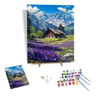 Factory Direct Sales Painting Acrylic by Numbers Mountain Hut Paint by Numbers for Adults Customization of Modern Landscape Art