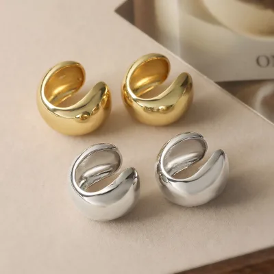 Minimalist Fashion 18K Gold Plated Clip on Earrings Non Pierced Geometric C-Shaped Ear Cuff for Women