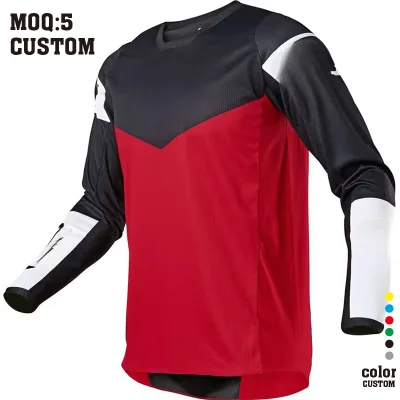 Mesh Motorcycle Jersey Black Mtb Short Sleeve Jersey Downhill Cycling Red Bright Color Custom  logo