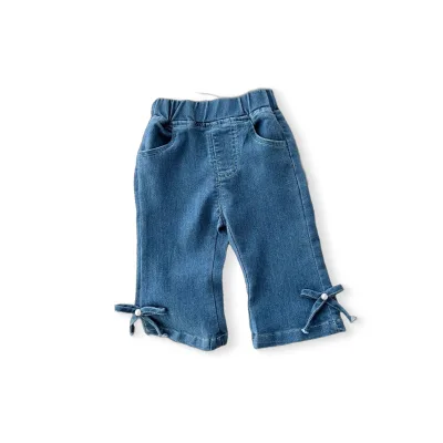 Stylefish Spring and Autumn Baby Girls' Bow Tie Flared Jeans Denim Pants Breathable Full Length