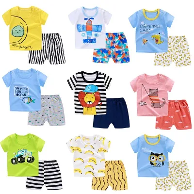 Wholesale 2 Pieces Summer Children Clothes Set 100% Cotton Short Sleeve Baby Clothes Set