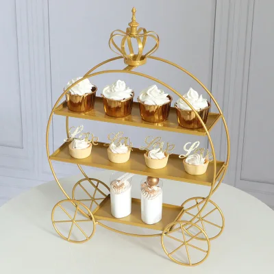 Metal Golden Wedding Cake Rack Afternoon Tea Shelf Dessert Dim Sum Display Stand Food Cupcake Tray Wedding Party Decoration