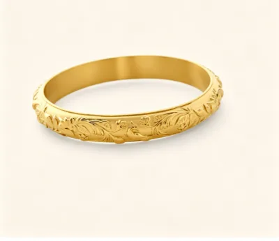 Inspire Jewelry Stainless Steel Bengal Bloom Bangle Retro Relief Floral Bracelet 18K Gold Plated