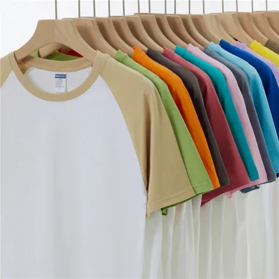 Cotton Tshirt Breathable Raglan Tee Tops Crew Neck Short-sleeved Parent-Child Clothes T-shirt for Heat Transfer Print Logo Photo