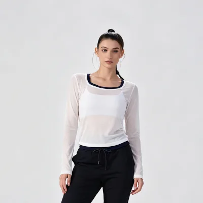 New Color Block Fitting Long-sleeve T-shirt for a Women's Undergarment Base Layer Pilates Sport Fitness Yoga Top