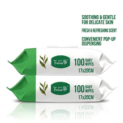 Faduo Free Sample OEM&ODM Green Tea and Cucumber Scent Plastic Free White Non-woven 17*20cm 50gsm Daily Cleaning Baby Wipes