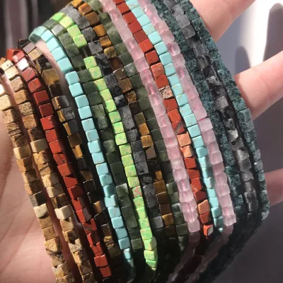3*3mm Square Pink Crystal Quartz Agate Jade Tiger Eye Blue Turquoise Cube Beads for Jewelry Making Bracelet Earrings Accessories