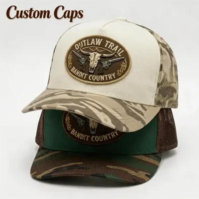 Winter Camouflage 3D Embroidery Y2K Outdoor Snapback Trucker Hat-Cotton Canvas Front Mesh Back