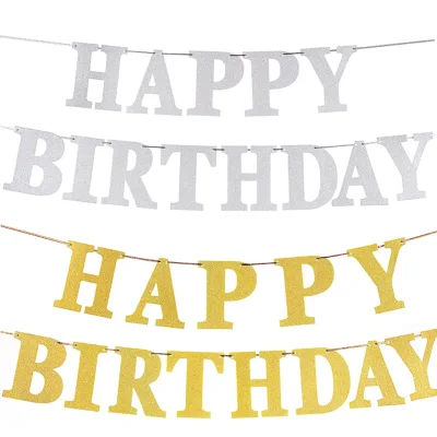 Wholesale Happy Birthday Banner Glitter Sold Silver Fuchsia Birthday Banner for Birthday Party Decoration
