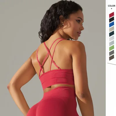 Fashion Gym Running Strappy Breathable Shockproof Cross Cross Yoga Crop Tops Bra Fitness Sports Bra Plus Size Quick Dry Four-Way