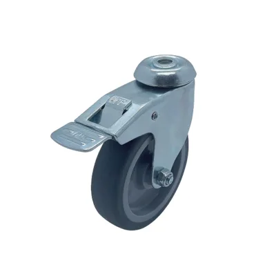 Customization Available 3"/4"/5" Swivel Stem Caster with Total Lock, Carbon Steel + TPR Wheel, 50-80kg Load, Zinc Plated