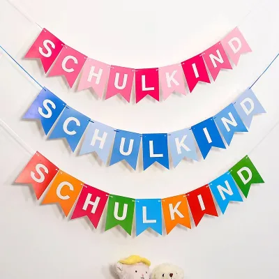 German Go to School Paper Bunting Banner SCHULKIND Letter Fish Tail Banners Germany Kids School Theme Welcome to School Banner
