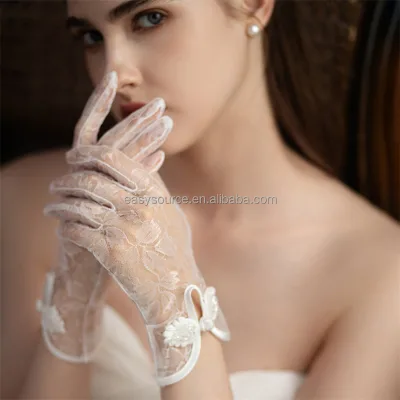 YM187 Wedding Short Wrist Gloves Marriage Bride to Be Finger Gloves Women Party Jewelry