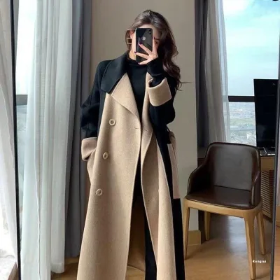 Women's Spring Autumn Double-Sided Wool Coat Thickened Slim New Color Warm Double-Sided Cashmere Dyed Woolen Fabric Wholesale