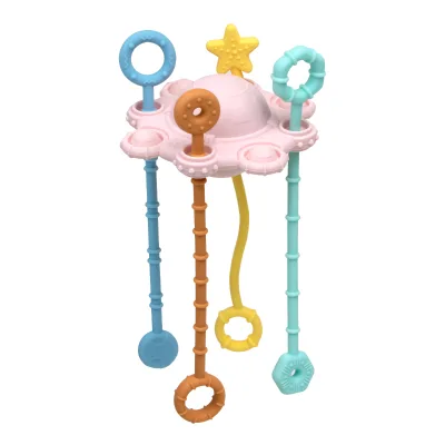 Scientific Color Matching Teething Relief Baby Rattle for Babies 0-6 Months Pull String Toy Rainbow Soft Toy Unisex Silicone Toy
