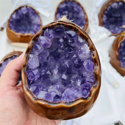 Wholesale Natural High Quality Amethyst Citrine Geode Crystal Light Reiki Crystal Nightlight Crafts for Gifts Decoration