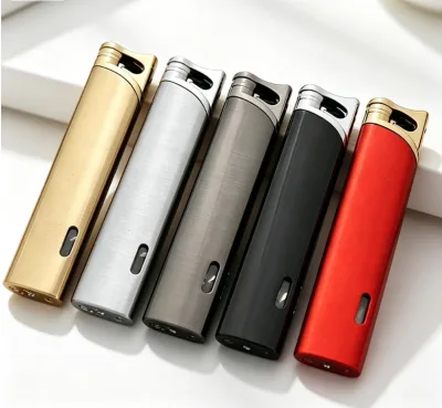 Slim Ultra-Thin Metal Refillable Windproof Butane Lighter Jet Ignition Creative Unique Modern Luxury Design
