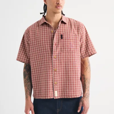 Men's Summer Shirt Button Turn-Down Collar High Quality Short Sleeves Men's Cropped Plaid Patterned Design Custom logo