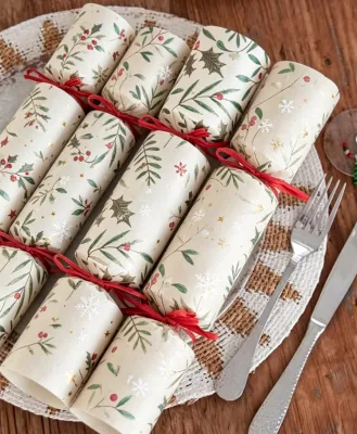 Holly Leaf Printed Christmas Crackers Eco Paper Table Decor Crackers For Christmas Dinner Party