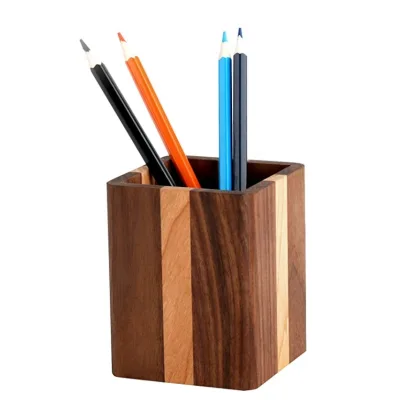 Custom Square Desk Pencil Case Storage Organizer Wooden Pencil Holder