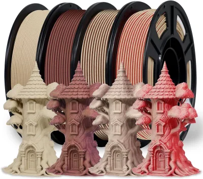 Wood PLA Filament 1.75mm Wood | Real Wood Fiber Natural Wood Texture & Scent Clog-free 1kg Spool (2.2lbs)